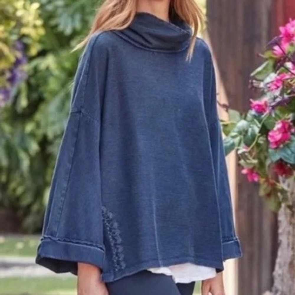 Sundance Indigo Days Embroidered Relaxed Fit Turtleneck Sweatshirt Size Small